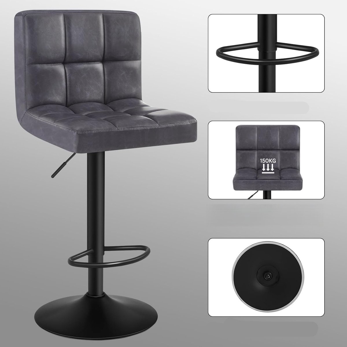 Set van 2 Design Barkrukken met Rugleuning - | Hoogwaardige, comfortabele draaibare barkrukken - Medahomestore