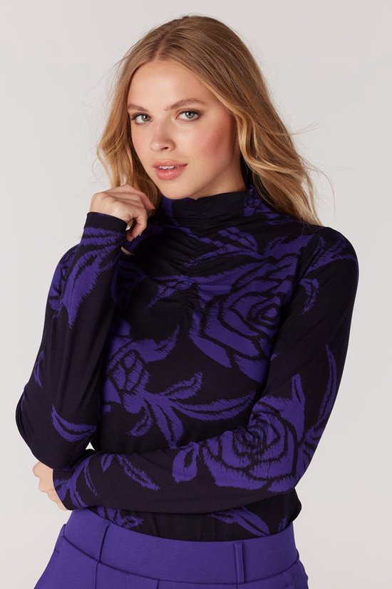 Jansen Amsterdam Vbf101 Haut imprimé en jersey avec rides au col roulé T-shirts & T-shirts Femme - Chemise - Violet - Taille M
