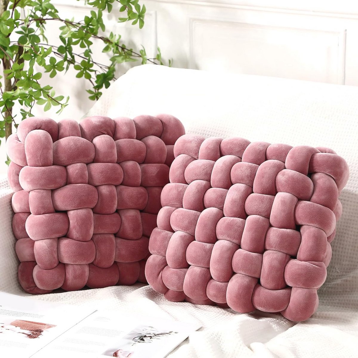 2 stuks geknoopt pluche sierkussen voor woondecoratie - 30 x 35 cm