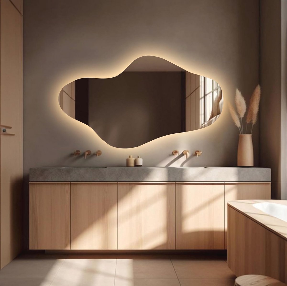 Asymmetrische spiegel met LED-verlichting voor badkamer - 34 x 60 cm