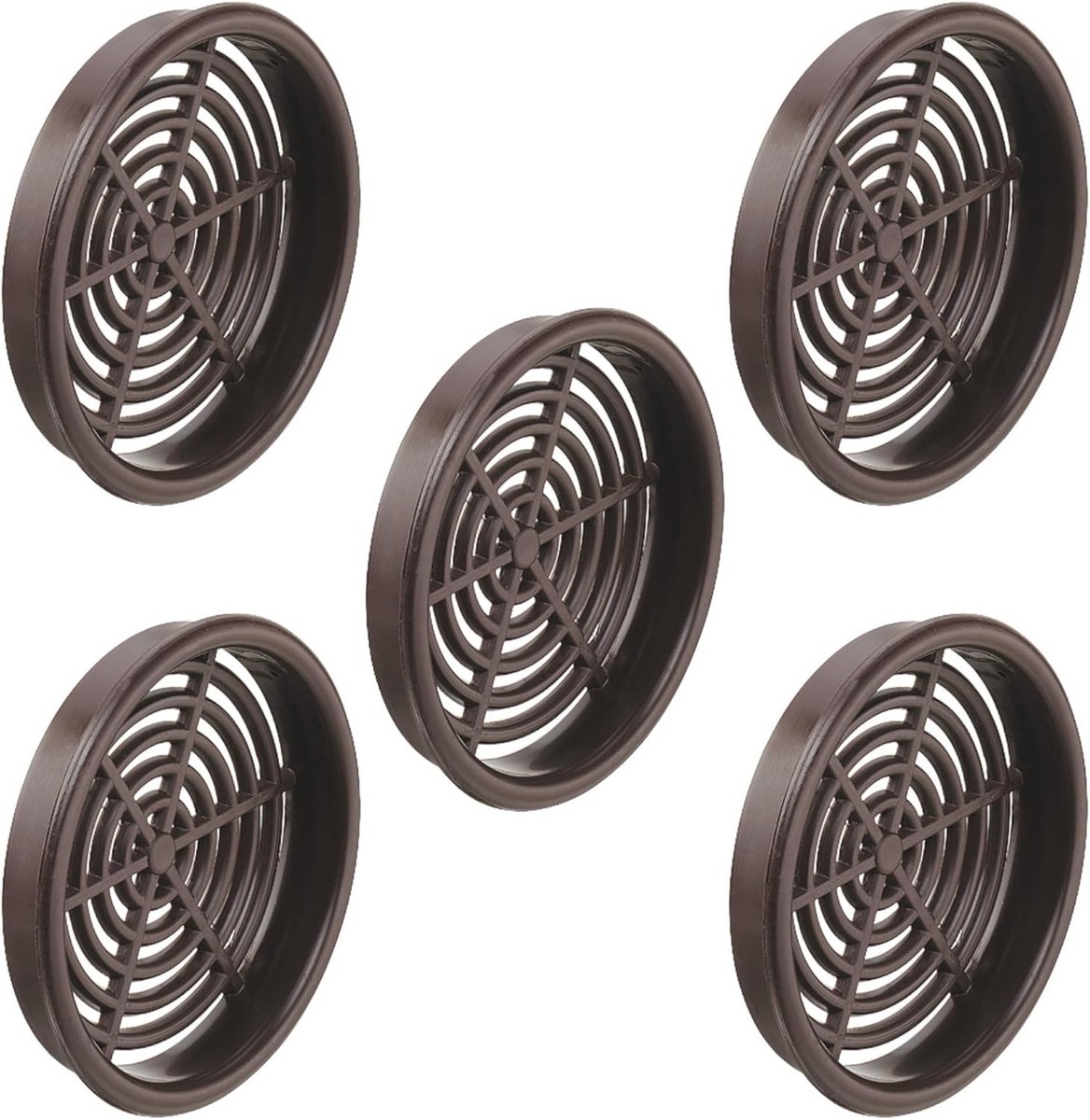 Ventilatieroosters rond 60 mm - 5 stuks - Donkerbruin kunststof voor plafond en muur
