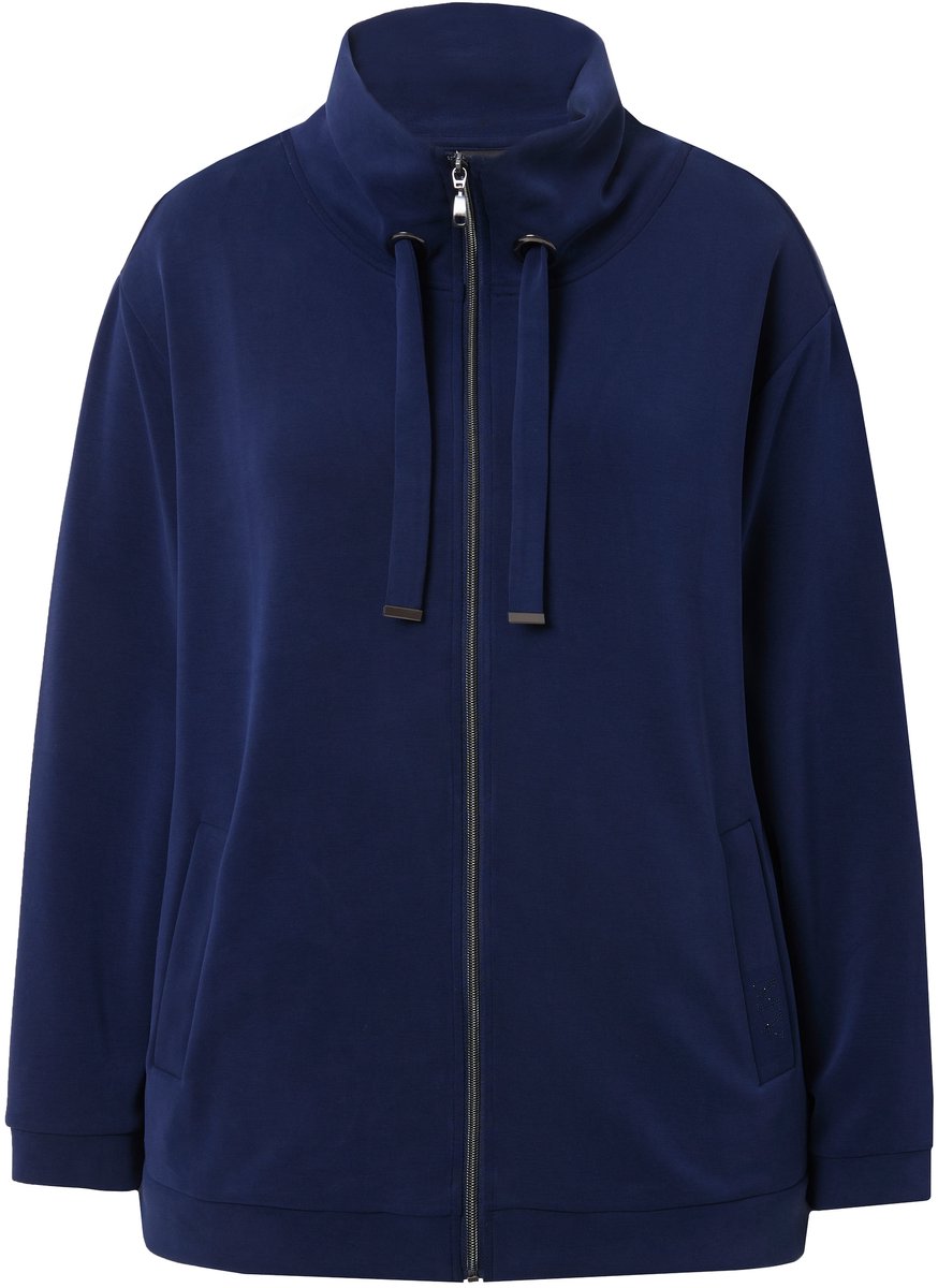 Ulla Popken - Dames - Sweatvest siersteentjes opstaande kraag lange mouw - Marine - Maat 50+