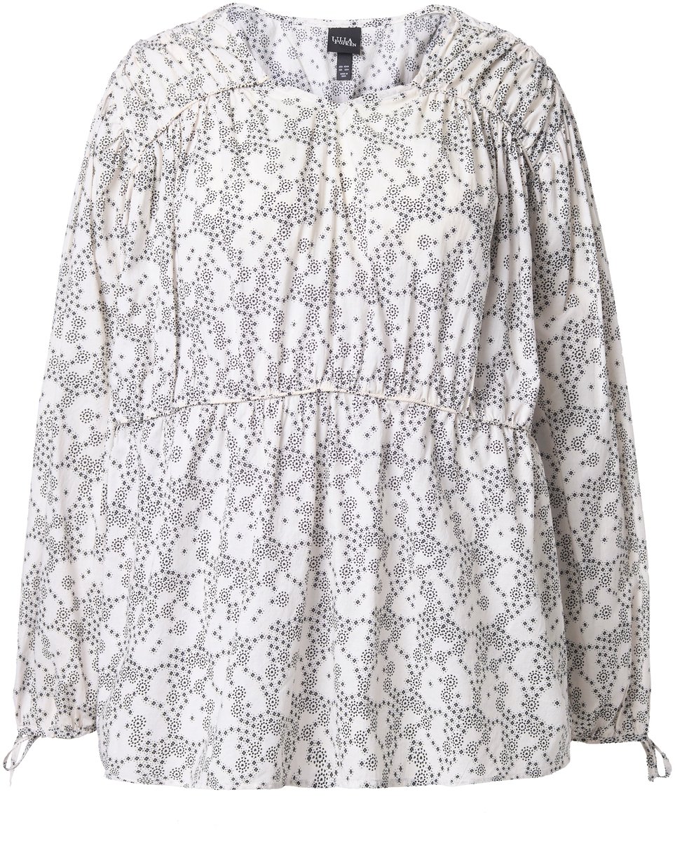 Ulla Popken - Dames - Blouse dwarslopende trekkoorden A-lijn V-hals lange mouwen - Off-white - Maat 58+