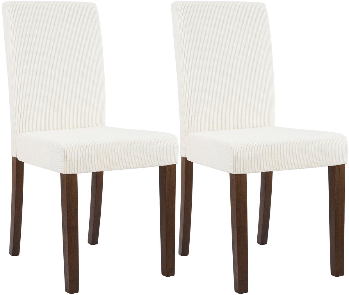 CLP Ina Set van 2 eetkamerstoelen - klassiek - met rugleuning - hout - corduroy - ribstof - antiek donker/creme