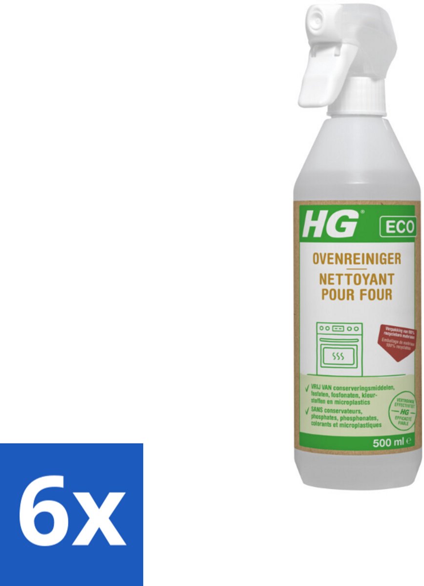 6 x HG Eco Ovenreiniger 500 ml - Ovenreiniger - Schoonmaakmiddel - Vetverwijderaar - Ecologisch - Biologisch Afbreekbaar