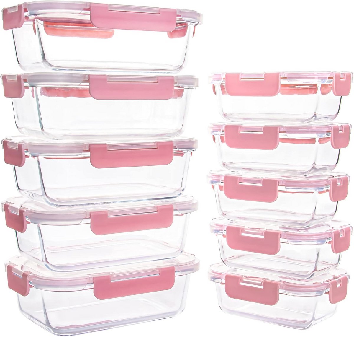 Set van 10 glazen vershouddozen - BPA-vrij, magnetron- en vaatwasserbestendig