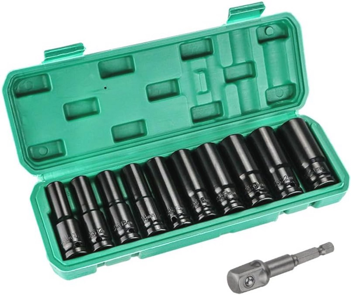 Impact Wrench Caps Set 11 Stuks - 1/2 inch met Socket Adapter voor Onderhoud