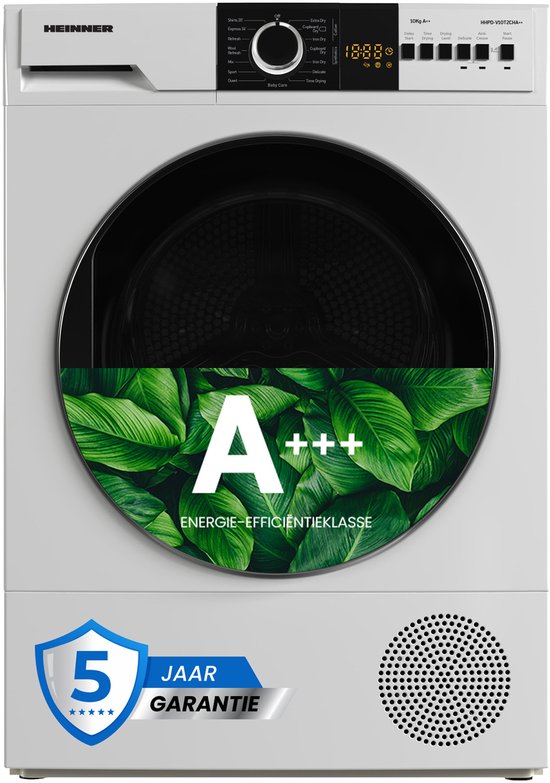 Sèche-linge pompe à chaleur Heinner – 10 kg – Sèche-linge avec étiquette énergétique A++ – 15 programmes – Affichage LED – Garantie 5 ans – Wit