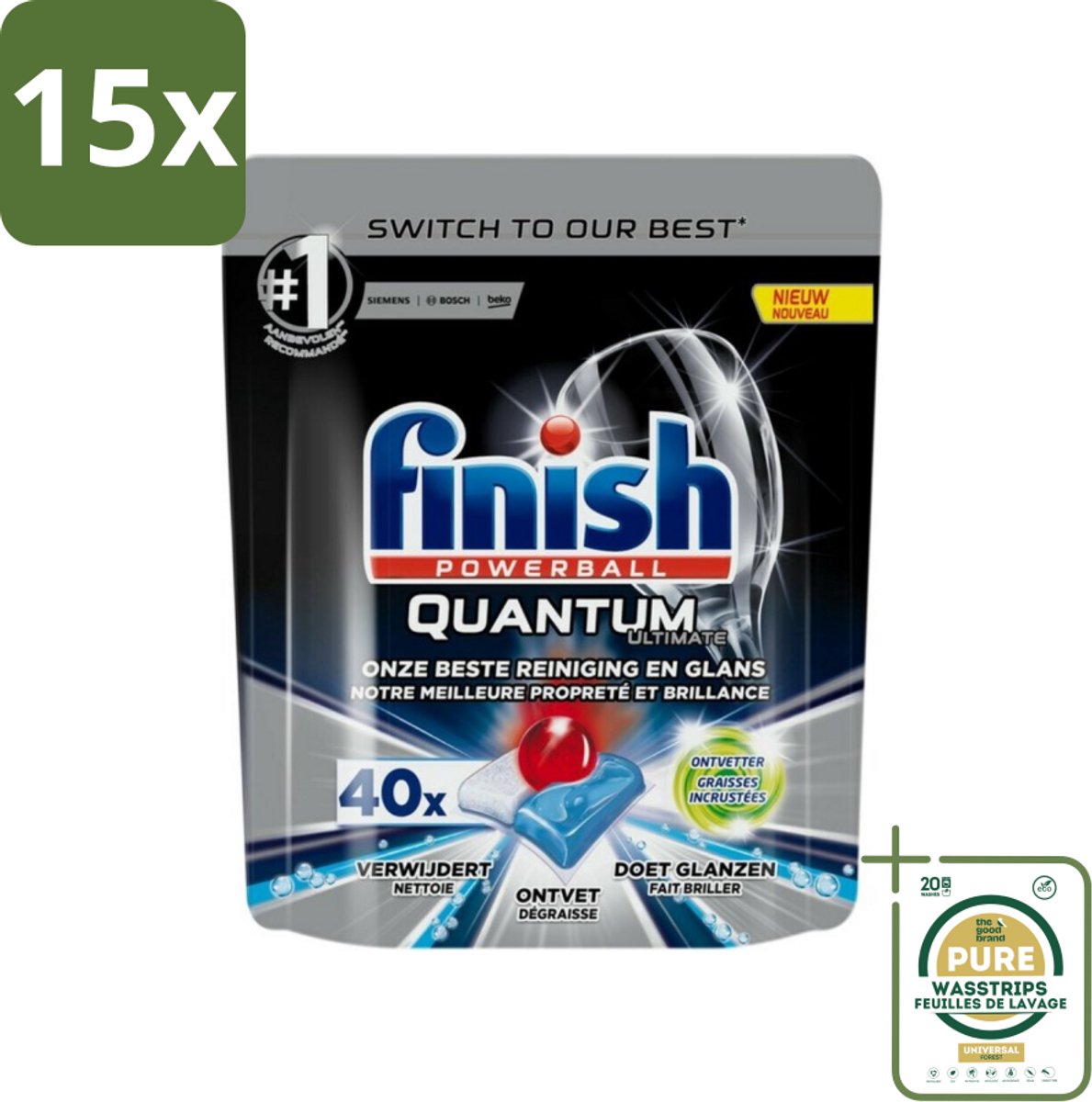 15 x Finish – Vaatwastabletten – Quantum Ultimate Ontvetter – 40 Capsules - Grootverpakking - Vaatwasmiddel - Vaatwastablet - Ontvetter - Vetverwijderen - Glans