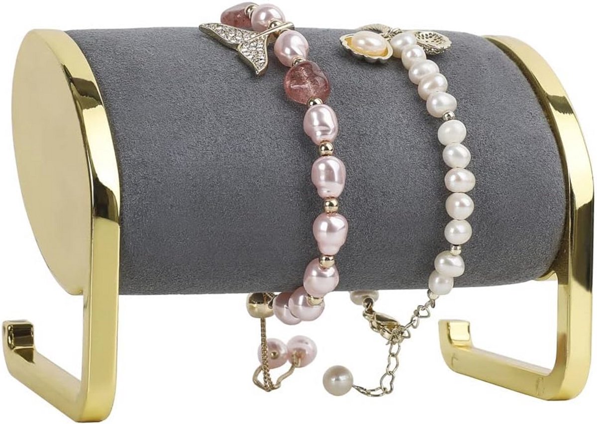 Gouden metalen armband display houder met fluwelen hoes voor sieraden en horloge