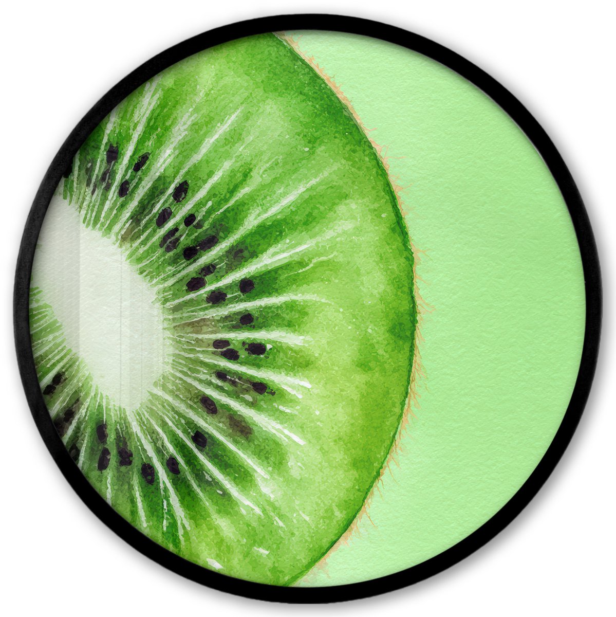 FrameYourWall Poster in lijst Rond - Fotolijst 40x40 cm - Posters - Kiwi - Groen - Fris - Ronde posterlijst zwart - Decoratie - Wanddecoratie woonkamer - Muurdecoratie slaapkamer Multicolor