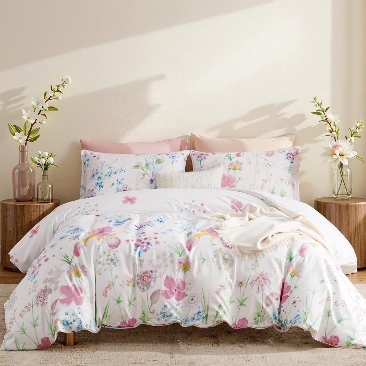 Unyqoos Stijlvolle beddengoedset met bloemenmotief en rits voor tweepersoonsbed lila bloemen