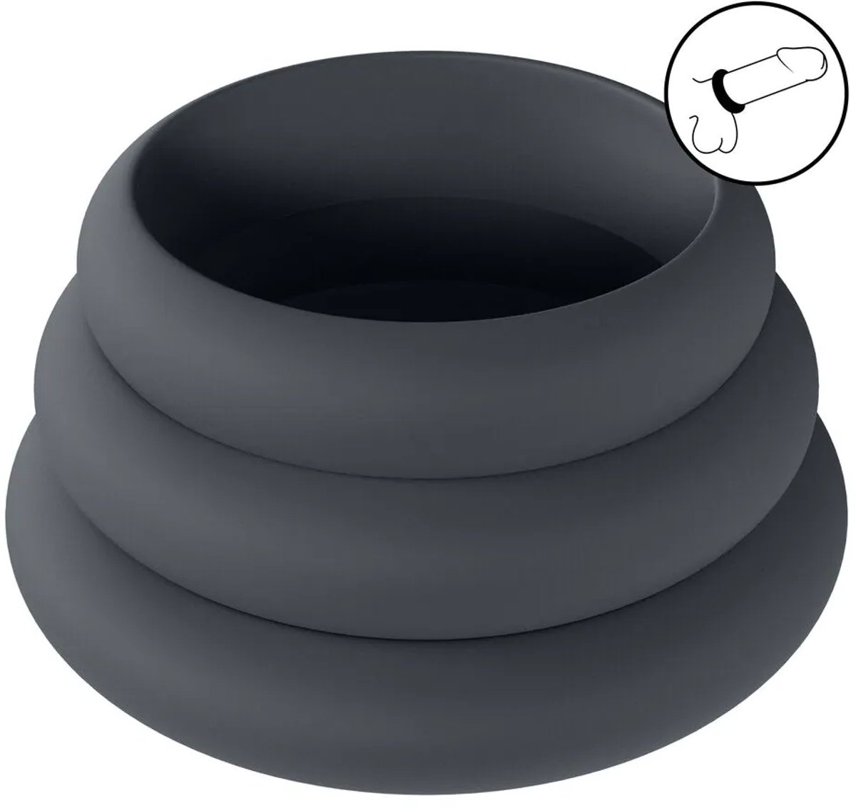 Wide O Silicone Cockring Set of 3 - S/M/L - Black