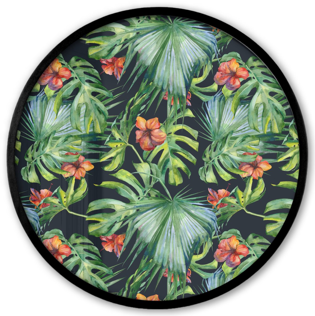 FrameYourWall Poster in lijst Rond - Fotolijst 40x40 cm - Posters - Monstera - Jungle - Bladeren - Ronde posterlijst zwart - Decoratie - Wanddecoratie woonkamer - Muurdecoratie slaapkamer Multicolor