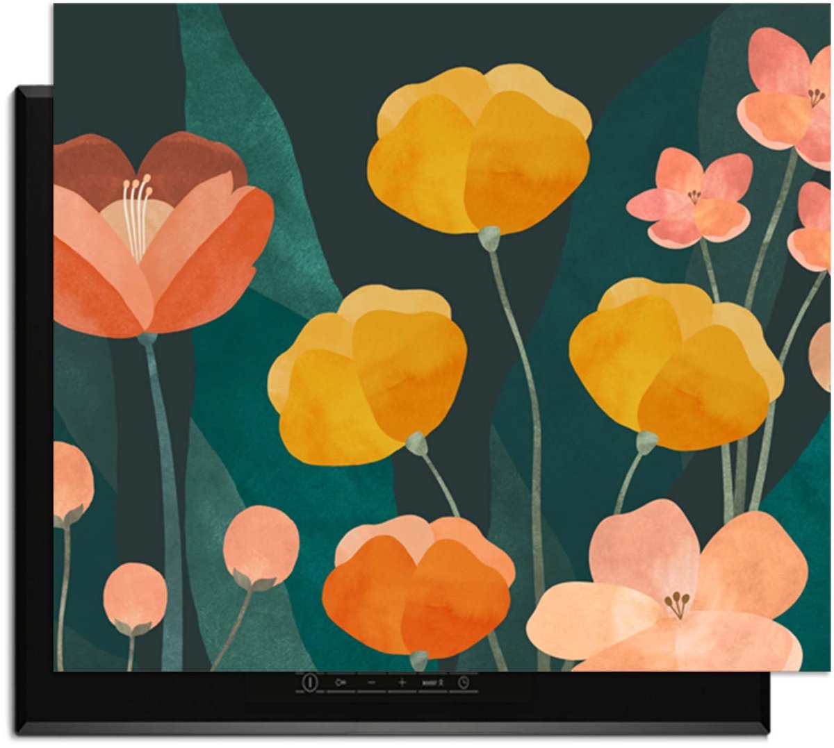 KitchenArt - Evening Garden - Inductie Beschermer - 70x52 cm - Kookplaat Beschermer - Luxe Afdekplaat Inductieplaat - Anti-slip & Oprolbaar - Beschermmat Inductiekookplaat