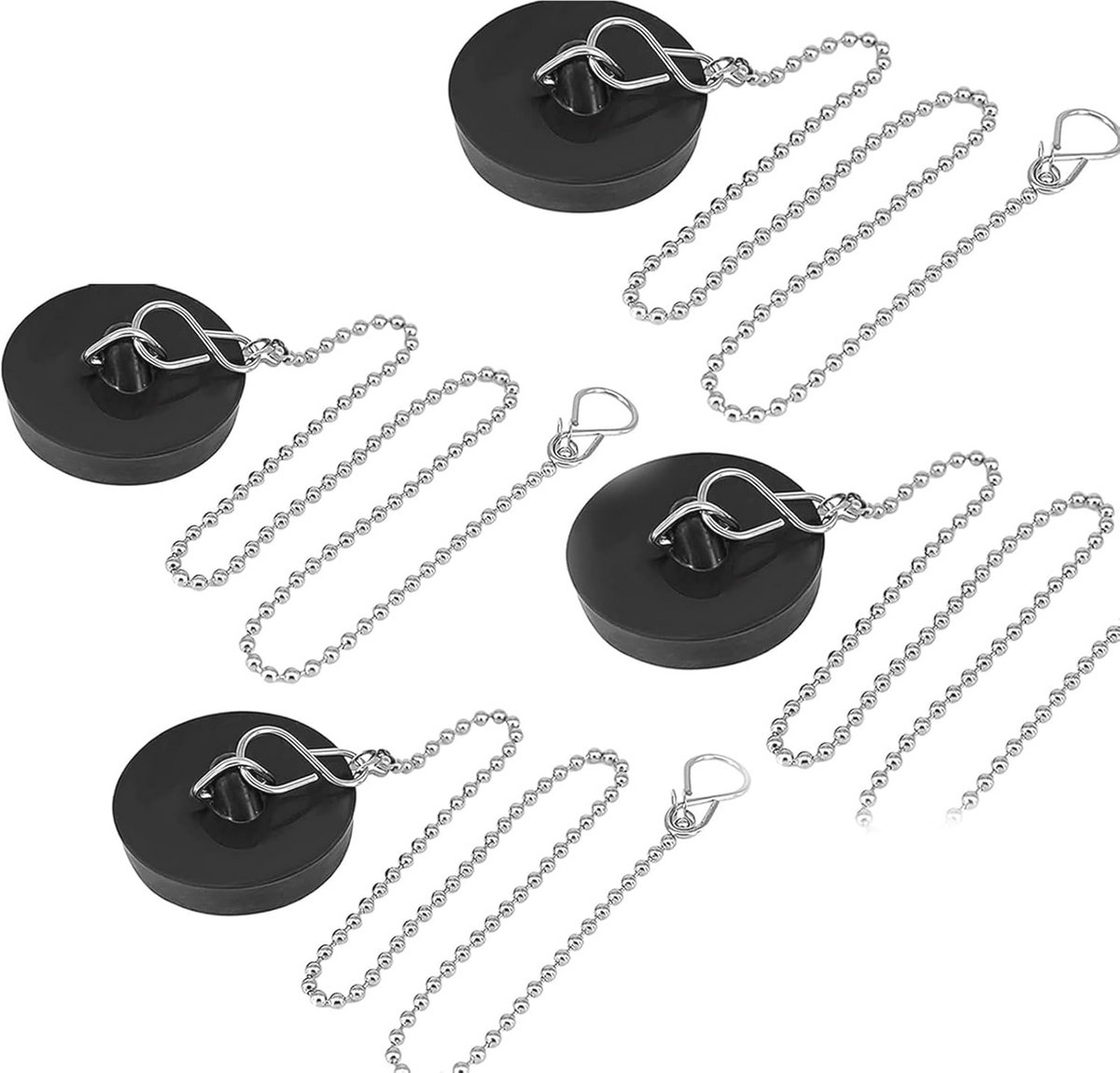 Universele Afvoerstopper Vervanging 4 Stuks met Ketting - Voor Keuken en Badkamer