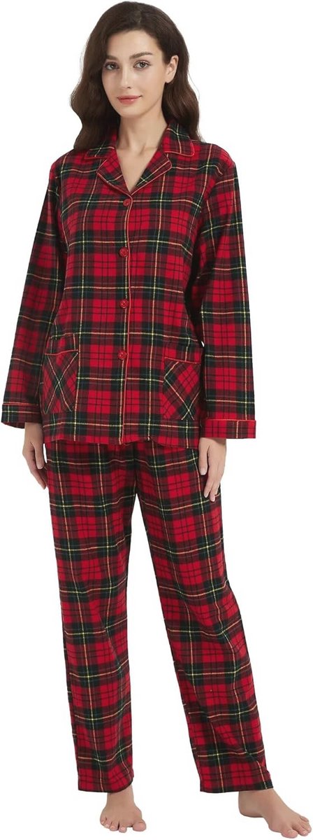 Comfortabele 100% Katoenen Flanel Pyjama Set voor Dames - Gezellige Lange Mouw Winter PJ's