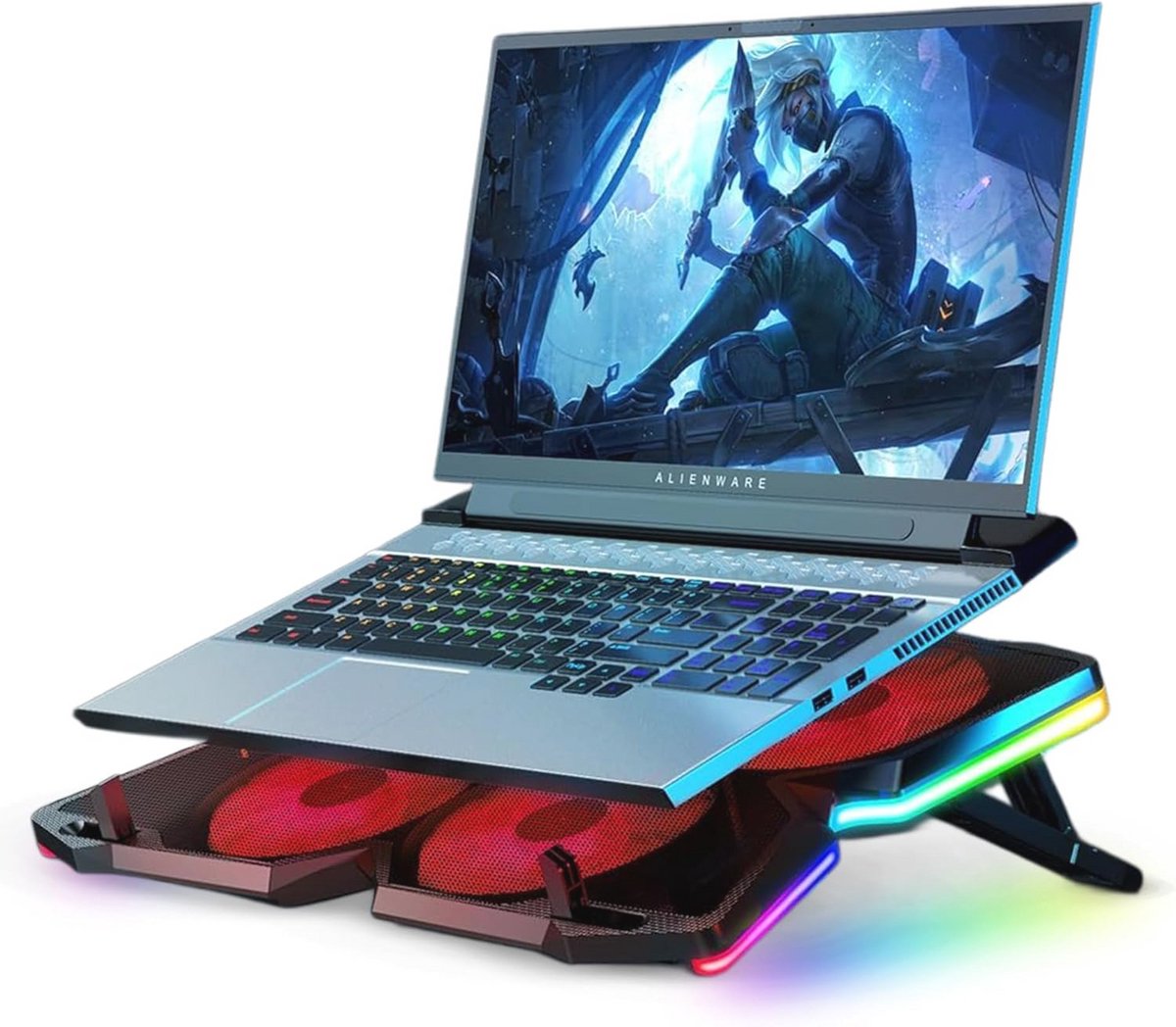 Laptopkoeler met 4 Stille Ventilatoren en Verstelbare Hoogte voor Gaming en Laptops