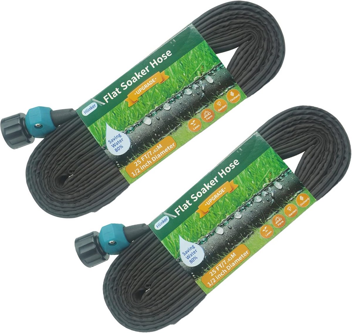 Druppelslang 1/2" voor Irrigatie - 2 Packs van 25ft - Bespaar 80% Water met Lekvrije Dubbellaagse Sproeierslang
