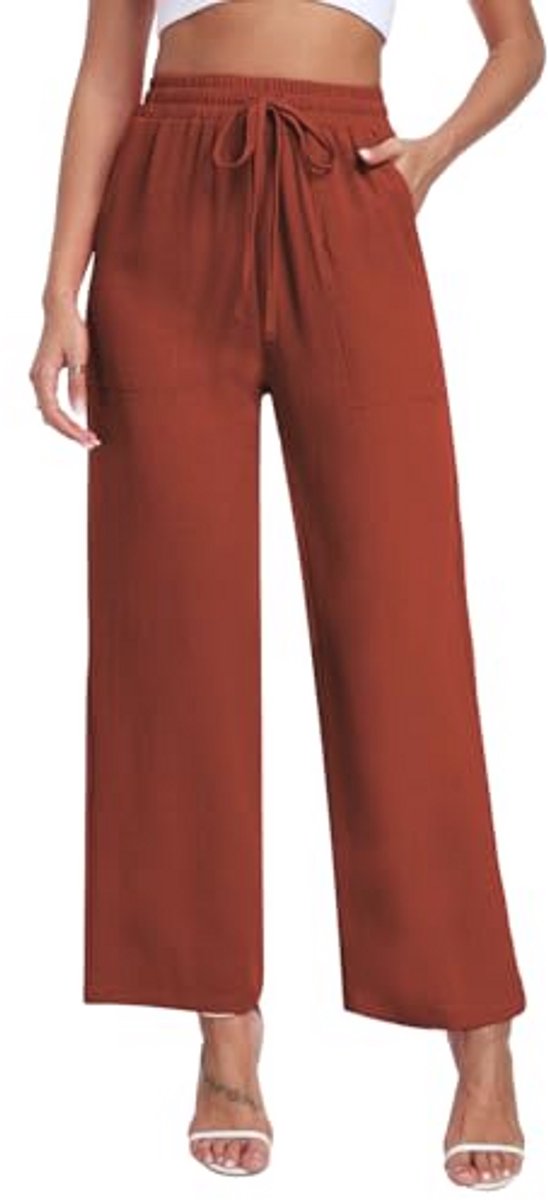 Palazzo Damesbroek met Rechte Pijpen en Hoge Taille - Casual Elegante Broek voor Lente en Zomer