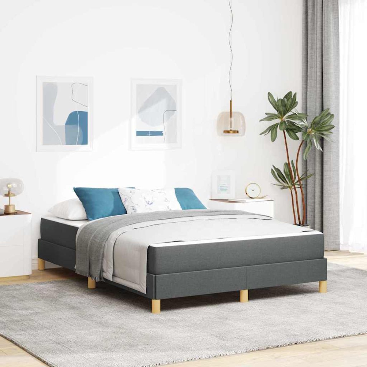 Tweepersoonsbed | Dubbelbed | Volwassenenbed | Boxspring bed Donkergrijs en Bruin 140 x 190 cm