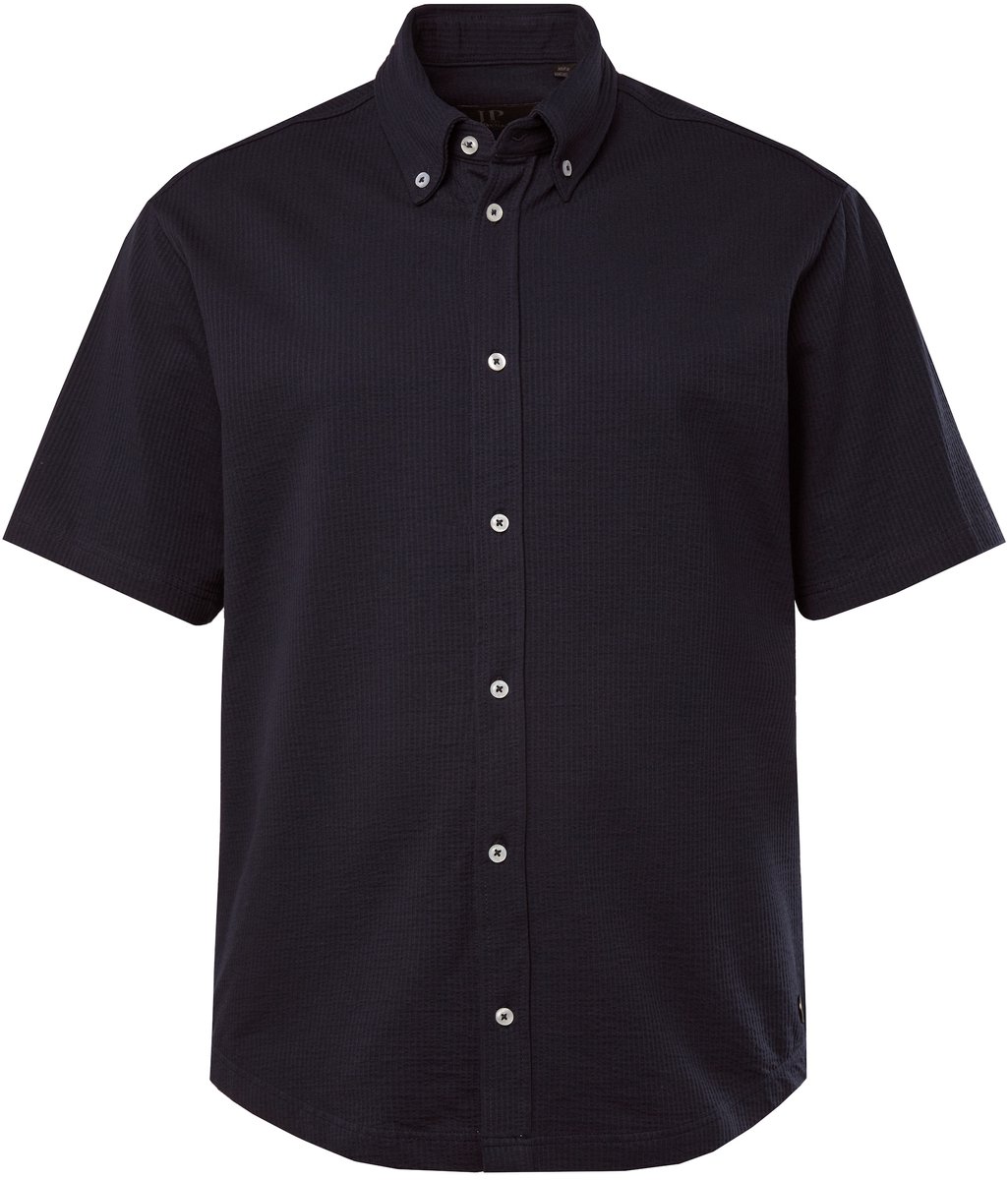 JP 1880 - Heren - Seersucker overhemd jerseystof halflange mouwen modern fit - Navy blauw - Maat XL