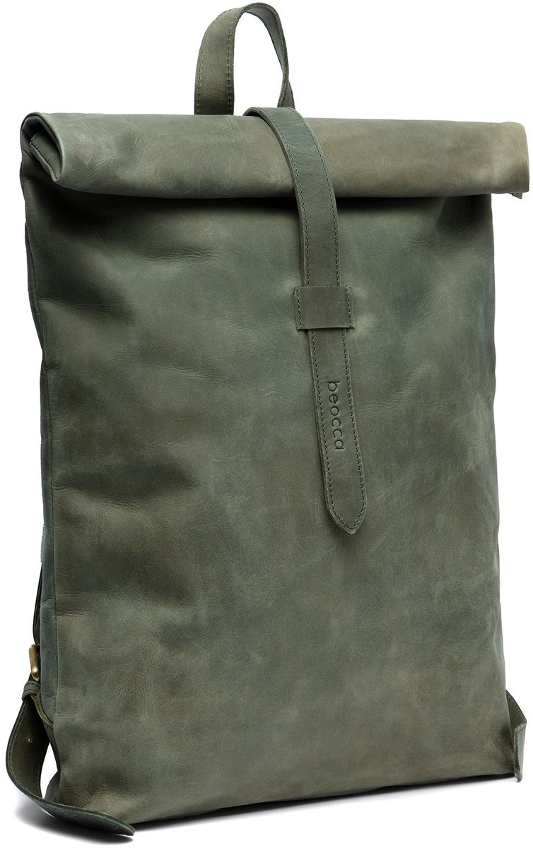 Beocca Mavis Leren Rugzak met 15 inch Laptopvak - Rugtas van Plantaardig Gelooid Leer - Handgemaakt - YKK Rits - Minimalistisch - Inclusief Leren Etui - Groen