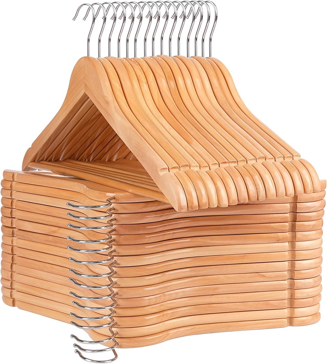 Set van 30 Houten Kledinghangers met Antislip en Draaibare Haak