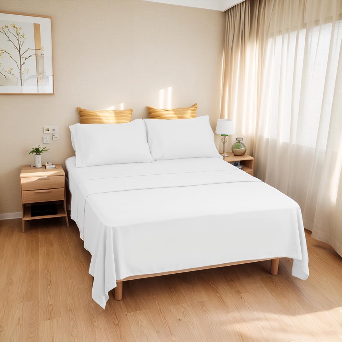 Unyqoos Vierdelige bedlakenset van microvezel voor optimaal slaapcomfort wit