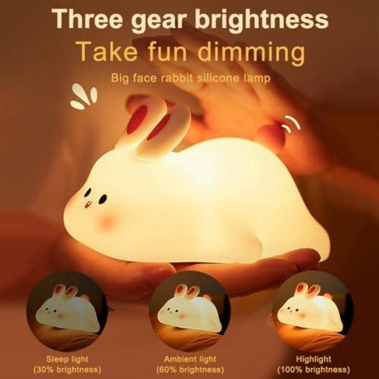 Kindernachtlampje, siliconen nachtlampje met aanraaksensor, schattig konijn kinderslaapkamerverlichting met 30 minuten timerfunctie, USB oplaadbaar, voor kinderkamer, pasgeboren cadeau [Energieklasse A] van Merkloos — afbeelding 5
