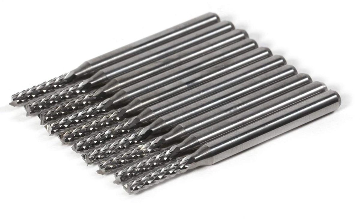 Allecto- Freesbitset voor graveermachine - Carbide - Set van 10 - Zilver - Geschikt voor 1 mm 1,5 mm 2 mm 2,5 mm 3 mm End Mill graveerbits