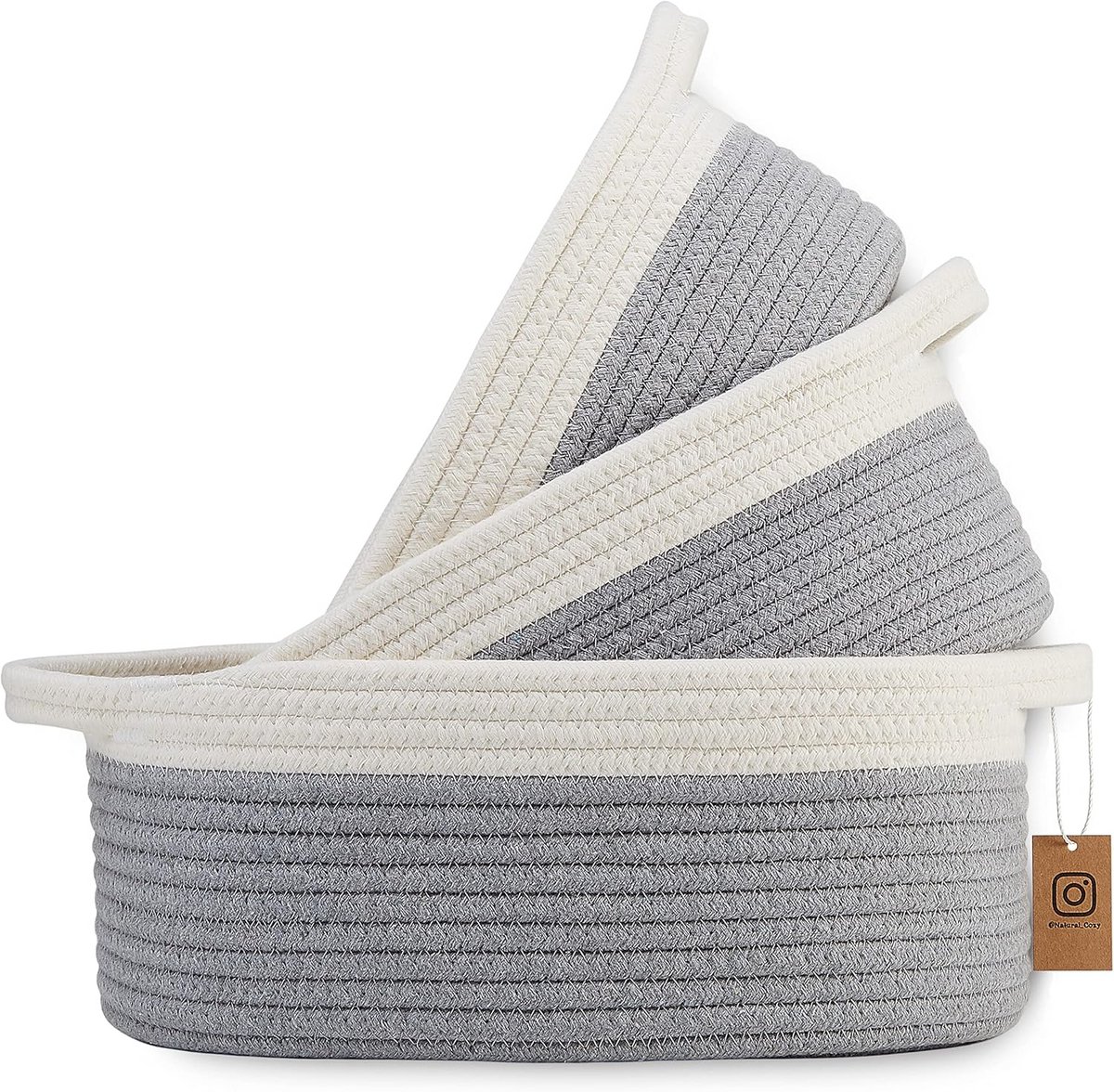 Set van 2 Ovale Opbergmanden Katoen Touw - Off White & Grijs
