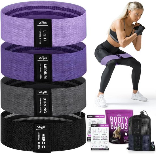Fitnessbanden, 5 stuks, gymnastiekband, krachttraining, weerstandsbanden, set van natuurlijk rubber, weerstandsbanden met 5 niveaus, trainingsbanden voor armen en benen, oefeningen voor yoga, pilates