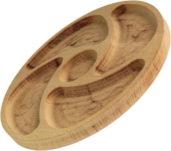 4BIG.fun 28 cm serveerschaal van natuurlijk hout met 3 gedeelde vakken, serveerborden van voorgerechten, kaas en snacks, houten bord cheeseboard voor vlees en kaas, kaasplank, kaasbord