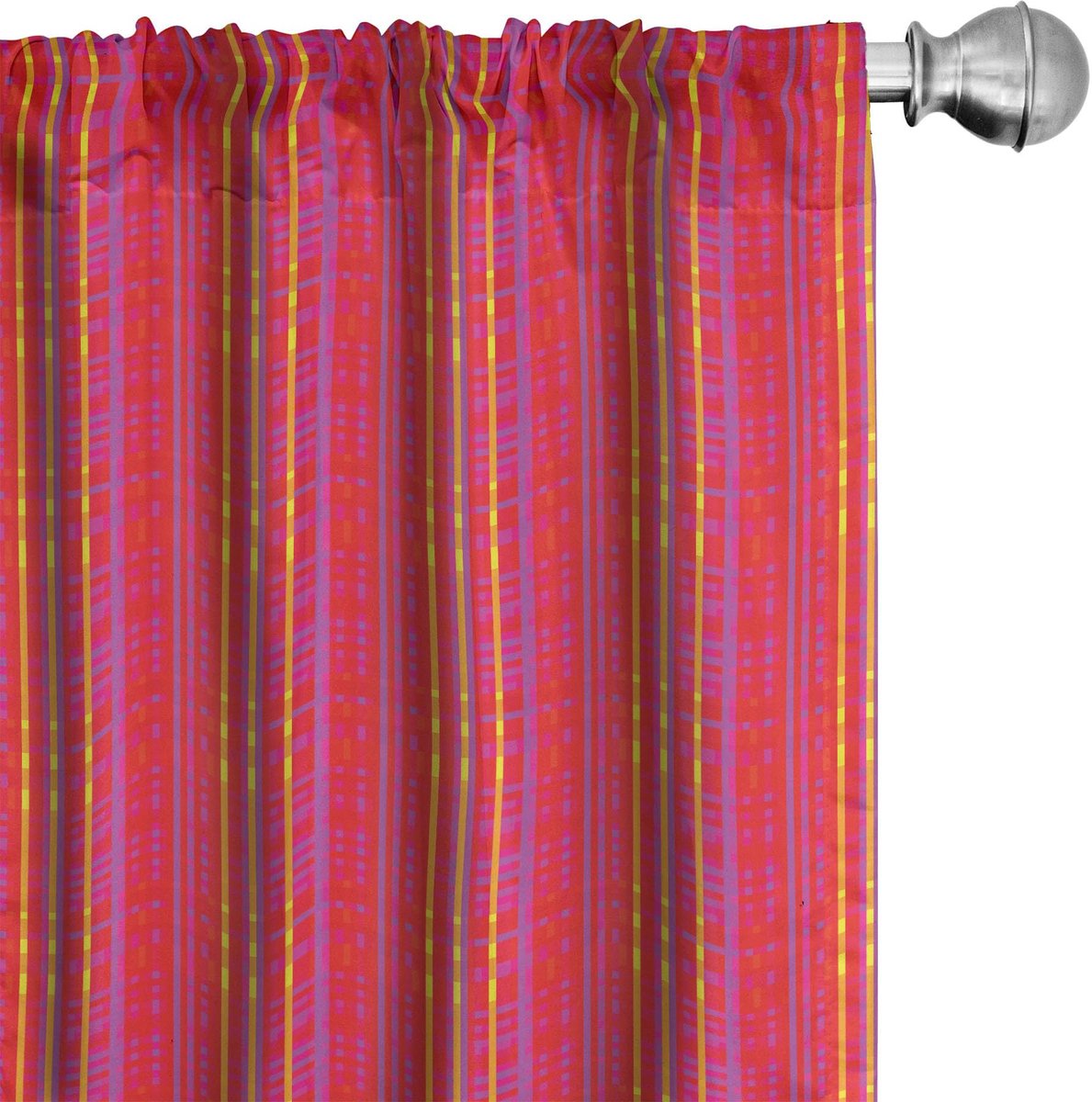 ABAKUHAUS Gordijnen – Abstrakt 2x75x225 cm – Donkerkoraal & Geel Donker koraal en geel