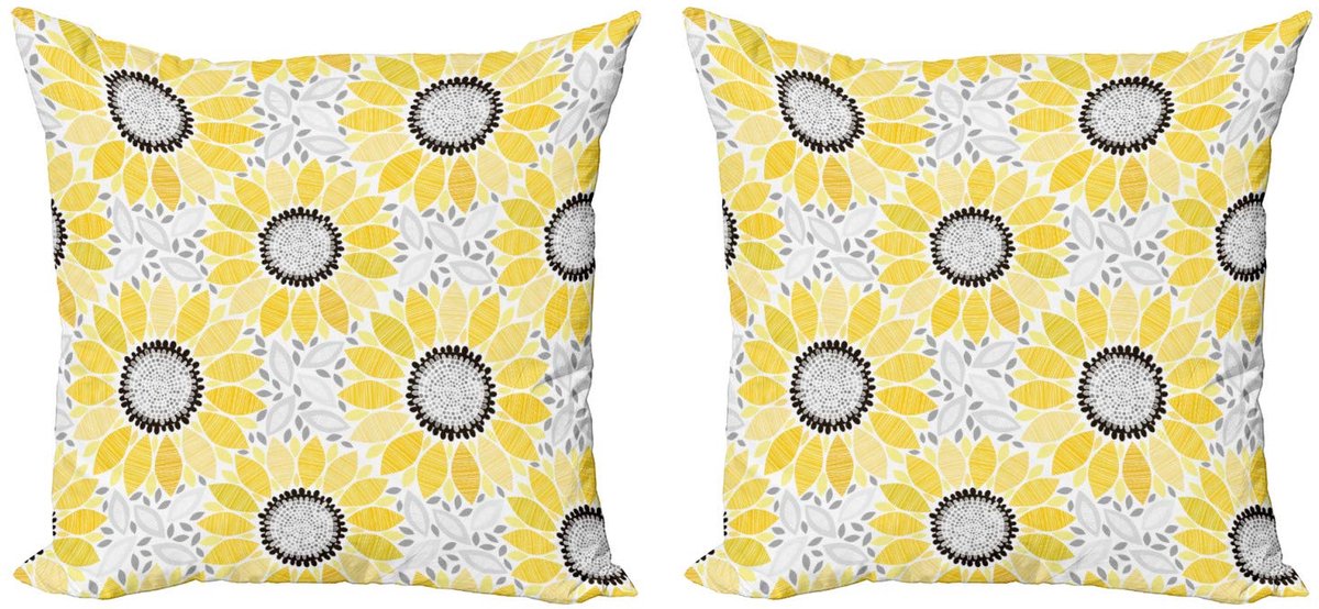 ABAKUHAUS Geel-Grijs Kussenhoes Set 2x40x40 cm – Dubbelzijdig – Rits Geel Grijs