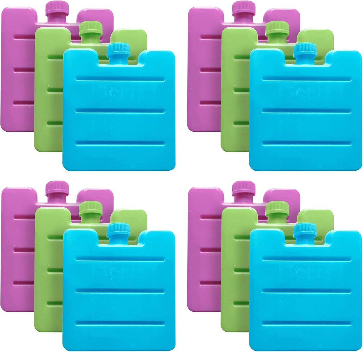 Set van 12 Kleurrijke Koelblokken voor Lunchboxen, Koelers en Camping