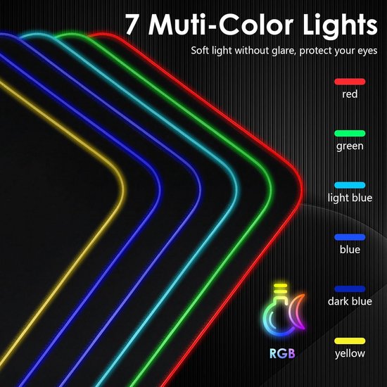 Grote RGB Gaming Muismat - Waterdicht & Antislip - Met 7 LED Kleuren — afbeelding 3