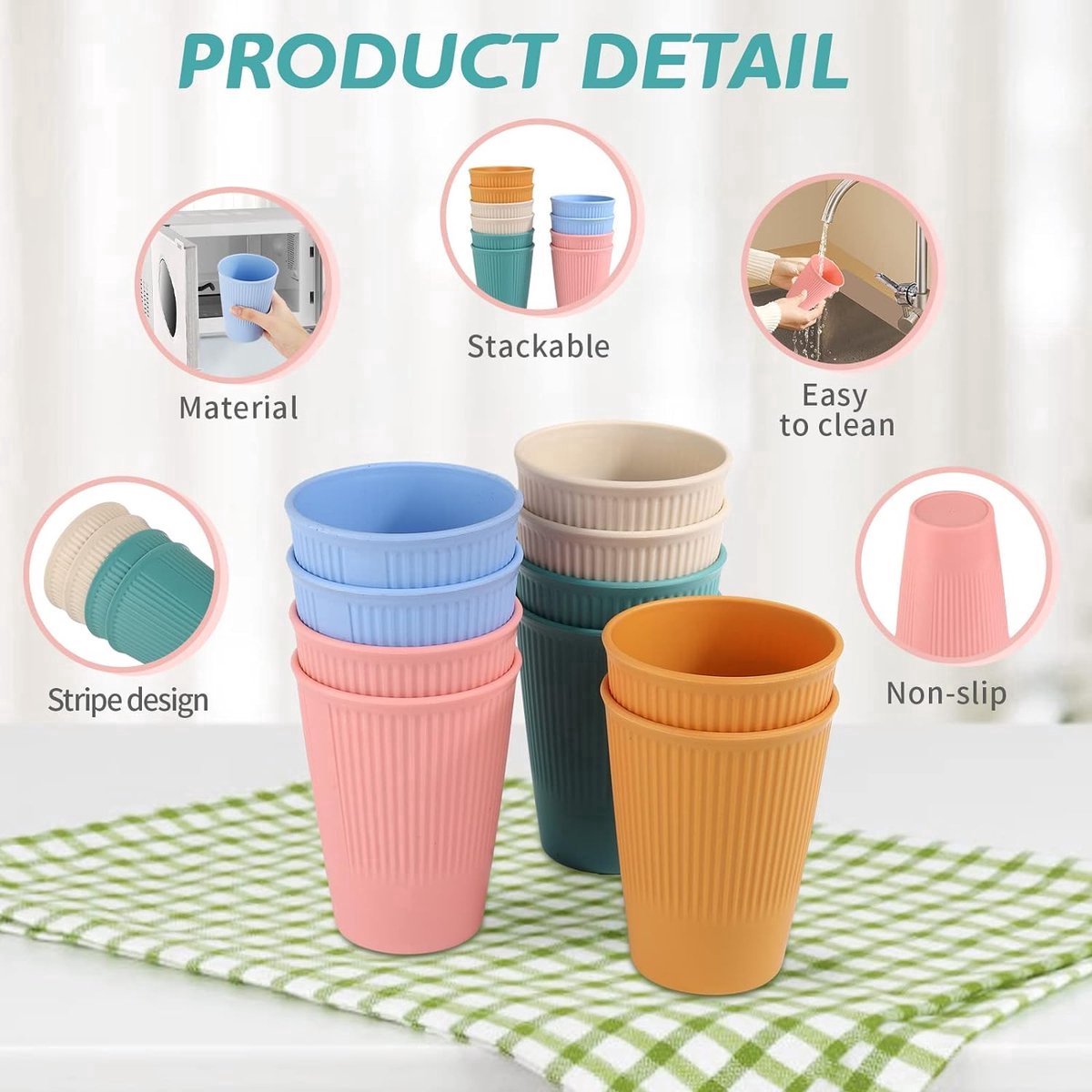 Stunq® Mok voor kinderen, set van 350 ml, onbreekbare drinkbekers, plastic bekers, herbruikbare colabekers voor koffie, thee, melk, sap, cola, 10 stuks