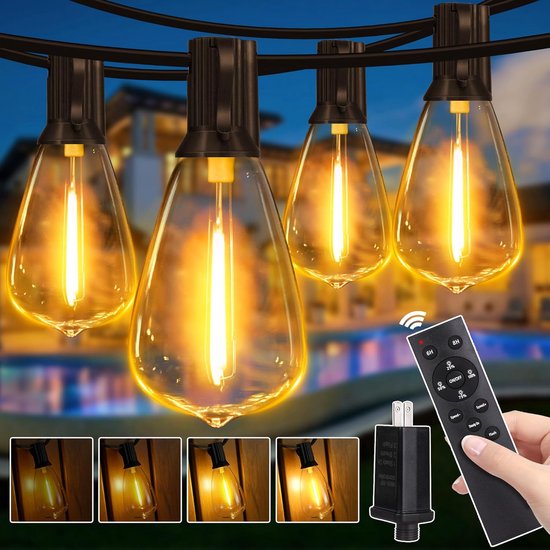 Lichtsnoer voor buiten, 15 m/50 m, led-lichtsnoer, G40, 30 lampen 3 vervangingen, 0,2 W, waterdicht, voor buiten, binnen, decoratieve slinger, aansluitbaar, voor tuin, feest, Kerstmis
