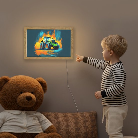 Nachtlampje 30x20 cm - Kinder lamp - Abstract - Tractor - Groen - Tafellamp kinderkamer - Slaapkamer lamp - Bedlamp kinderen - Kinderlampje stopcontact - Wandlamp babykamer - Nachtlampjes van Merkloos — afbeelding 5