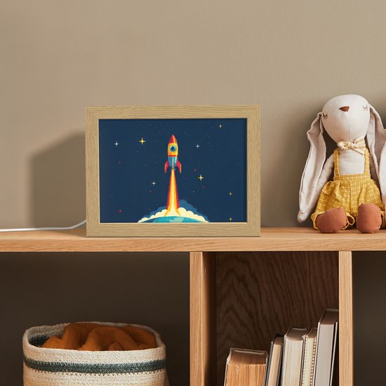 Nachtlampje 20x15 cm - Kinder lampje - Raket - Rookwolken - Ruimte - Tafellamp kinderkamer - Slaapkamer lamp - Bedlamp kinderen - Kinderlampje stopcontact - Wandlamp babykamer - Nachtlampjes van OnlyWow — afbeelding 3