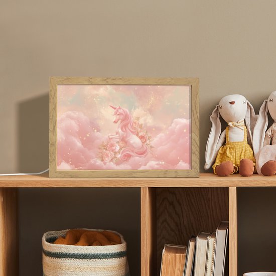 Nachtlampje 30x20 cm - Kinder lamp - Eenhoorn - Wolken - Roze - Tafellamp kinderkamer - Slaapkamer lamp - Bedlamp kinderen - Kinderlampje stopcontact - Wandlamp babykamer - Nachtlampjes van Merkloos — afbeelding 3