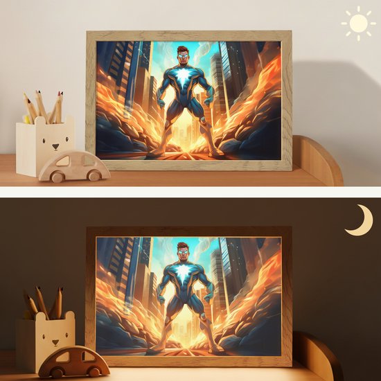 Nachtlampje 30x20 cm - Kinder lampje - Superhelden - Kinderen - Jongens - Tafellamp kinderkamer - Slaapkamer lamp - Bedlamp kinderen - Kinderlampje stopcontact - Wandlamp babykamer - Nachtlampjes van Merkloos — afbeelding 4