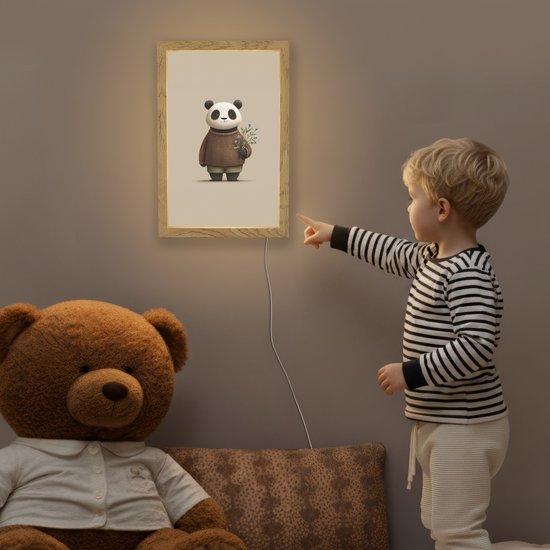 Nachtlampje 20x30 cm - Kinder lampje - Panda - Blauwe bloemen - Zachtheid - Tafellamp kinderkamer - Slaapkamer lamp - Bedlamp kinderen - Kinderlampje stopcontact - Wandlamp babykamer - Nachtlampjes van OnlyWow — afbeelding 5