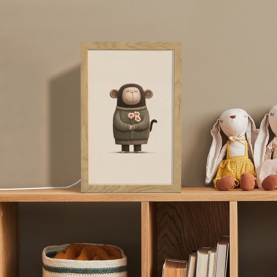 Nachtlampje 20x30 cm - Kinder lamp - Aap - Roze bloemen - Speels - Tafellamp kinderkamer - Slaapkamer lamp - Bedlamp kinderen - Kinderlampje stopcontact - Wandlamp babykamer - Nachtlampjes van Merkloos — afbeelding 3