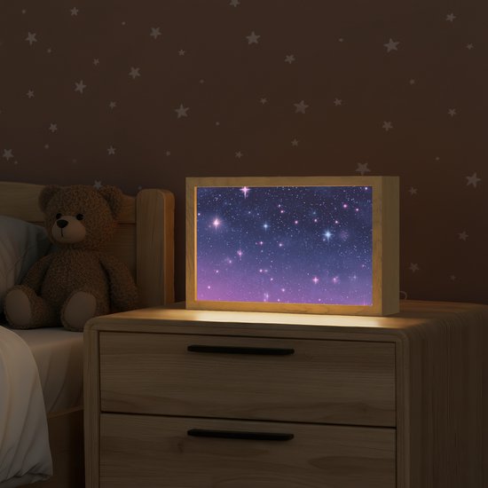 Nachtlampje 30x20 cm - Kinder lampje - Hemel - Sterren - Blauw - Tafellamp kinderkamer - Slaapkamer lamp - Bedlamp kinderen - Kinderlampje stopcontact - Wandlamp babykamer - Nachtlampjes van OnlyWow — afbeelding 2