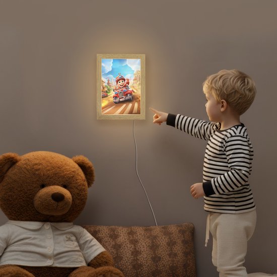 Nachtlampje 15x20 cm - Kinder lamp - Brandweer - Jongens - Kinderen - Auto - Tafellamp kinderkamer - Slaapkamer lamp - Bedlamp kinderen - Kinderlampje stopcontact - Wandlamp babykamer - Nachtlampjes van Merkloos — afbeelding 5