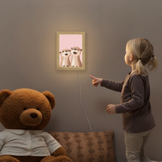 Nachtlampje 15x20 cm - Kinder lamp - Otters - Glimlach - Bruin - Tafellamp kinderkamer - Slaapkamer lamp - Bedlamp kinderen - Kinderlampje stopcontact - Wandlamp babykamer - Nachtlampjes van Merkloos — afbeelding 5