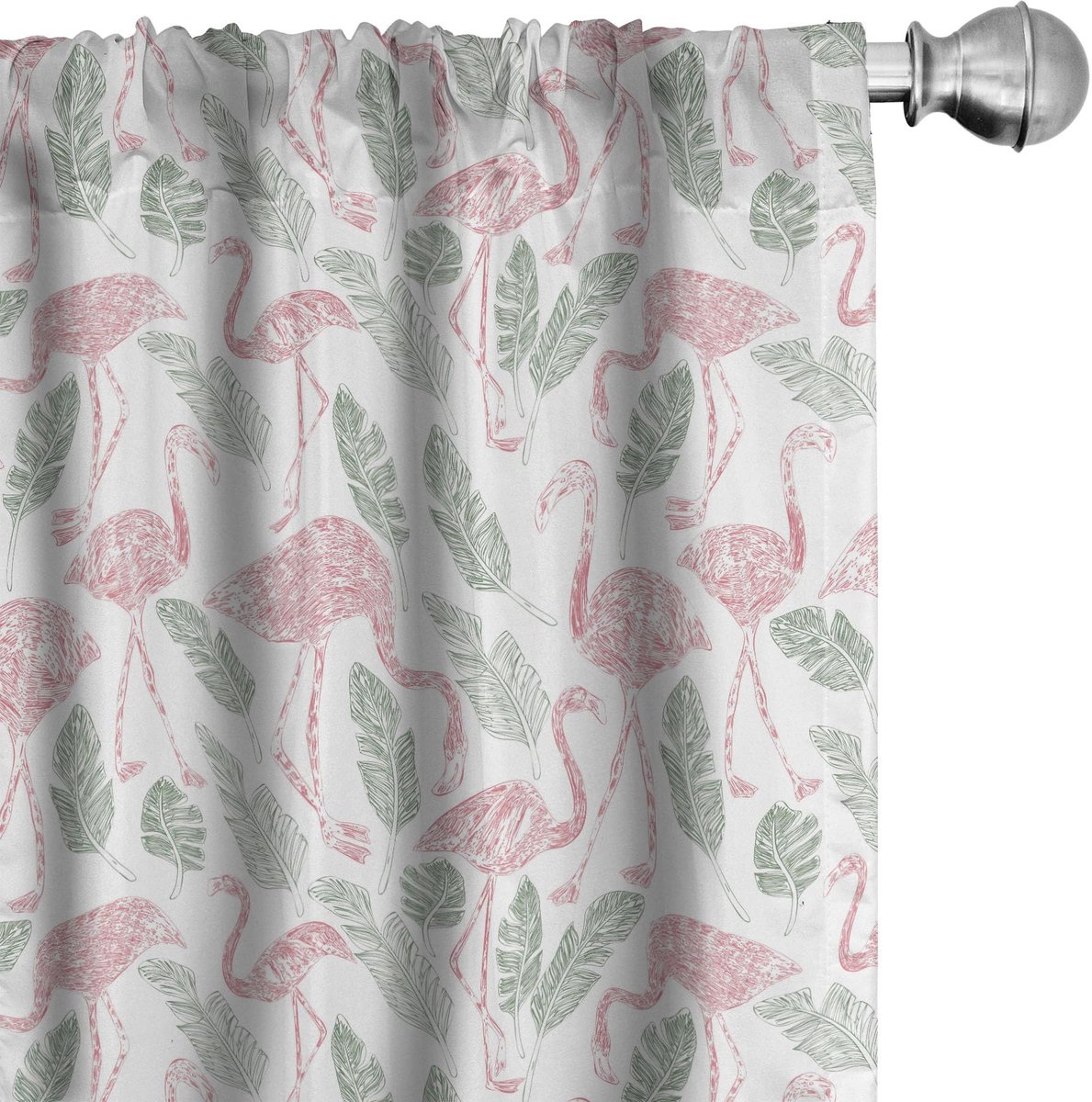 ABAKUHAUS Flamingo Gordijnen – Pastel Vogel & Bladeren 2x75x225 cm Pfau-Grün-Rosa
